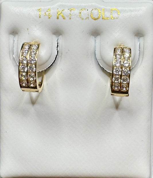 Cubic Zirconia two row Huggies' Earrings 14k