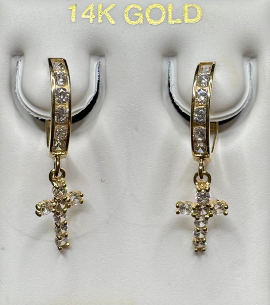 CROSS DROP Earring cubic Zirconia 14k